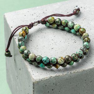 Handmade Braided African Turquoise Round Bead Healing Women Men Bracelet Gift